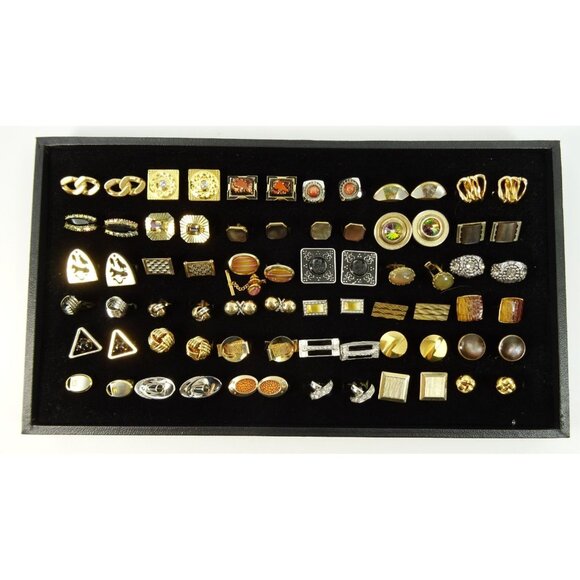 Huge Lot of Cufflinks 36 Pairs Vintage and Designer Cuff Links w Tray - Picture 1 of 7